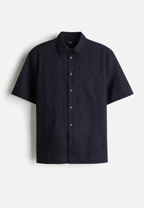 H&M - Regular fit short-sleeved linen-blend shirt - navy blue