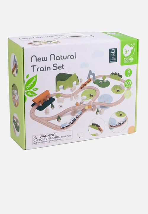 Greenbean Learning - Pretend & play natural wooden train set 100pcs - multi