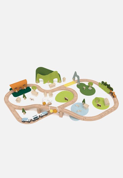 Greenbean Learning - Pretend & play natural wooden train set 100pcs - multi
