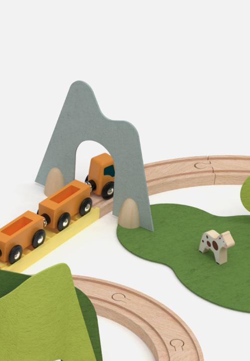 Greenbean Learning - Pretend & play natural wooden train set 100pcs - multi