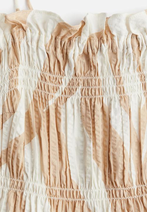 H&M - Smocked tie-strap dress - cream & beige patterned