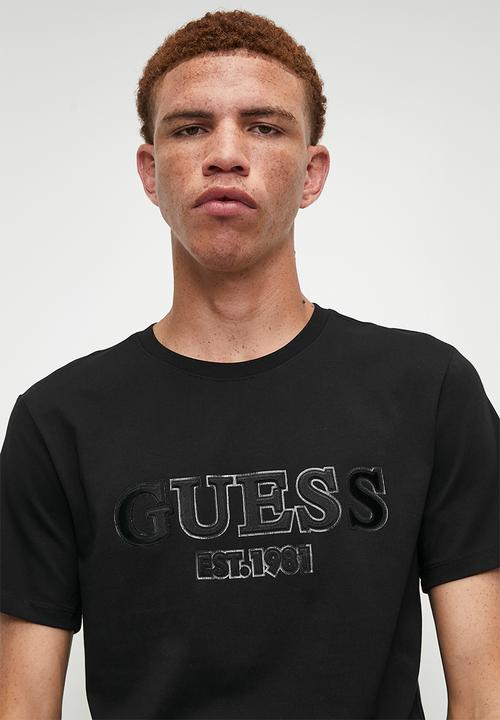 GUESS - Short sleeve cn sprayed flock logo tee - jet black a996