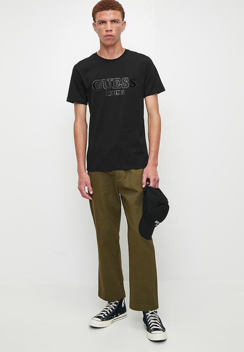 GUESS - Short sleeve cn sprayed flock logo tee - jet black a996