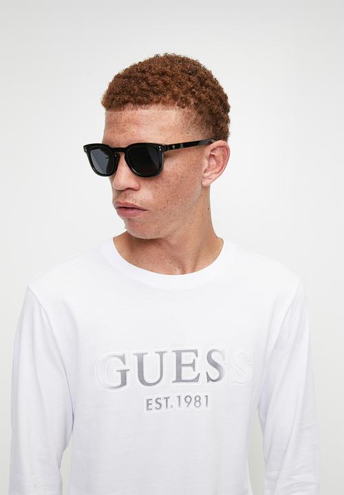 GUESS - Long sleeve cn sprayed flock logo tee - pure white