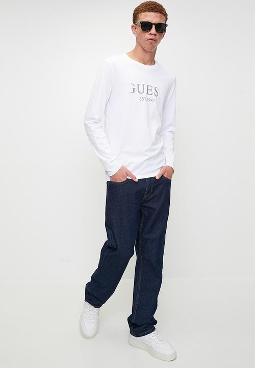 GUESS - Long sleeve cn sprayed flock logo tee - pure white
