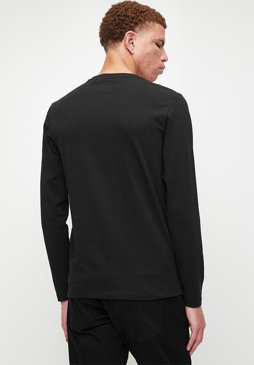 GUESS - Long sleeve cn sprayed flock logo tee - jet black a996