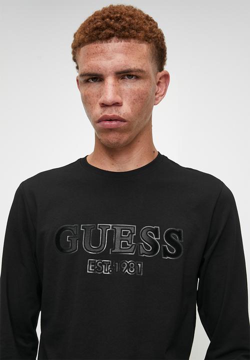 GUESS - Long sleeve cn sprayed flock logo tee - jet black a996