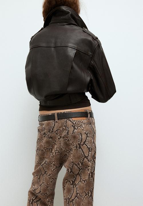 H&M - Wide high jeans - brown snakeskin-patterned