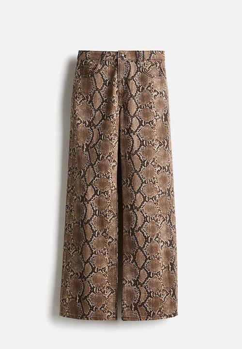 H&M - Wide high jeans - brown snakeskin-patterned