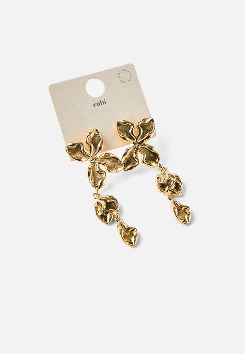 Rubi - Mid charm earring - up gold multi flower drop
