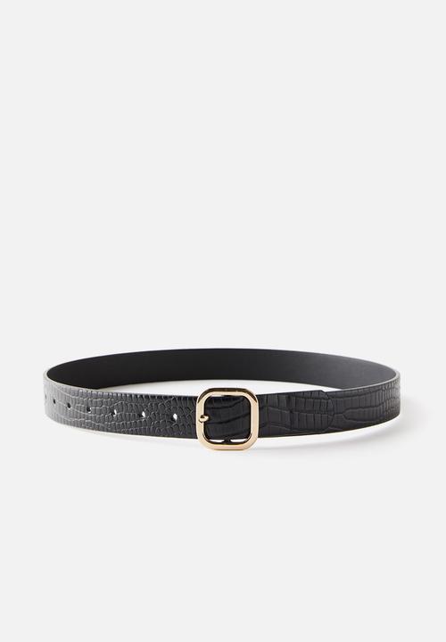 Rubi - Slim dad belt - black texture/shiny gold