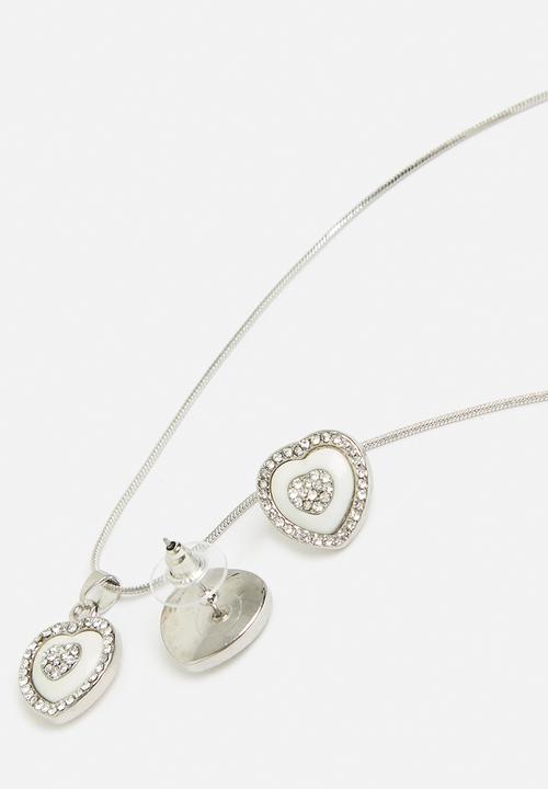 Tessa Design - Sarah dainty heart necklace and earring set-silver