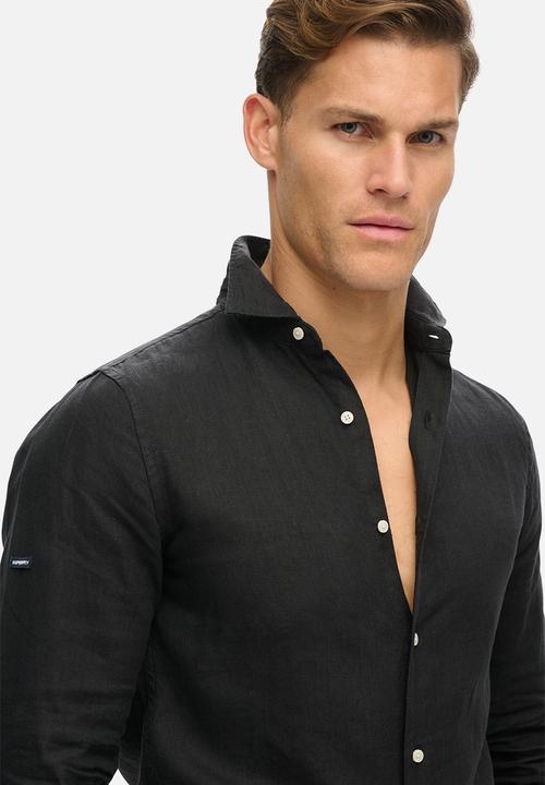 Superdry. - Casual Linen Long Sleeve Shirt - Black