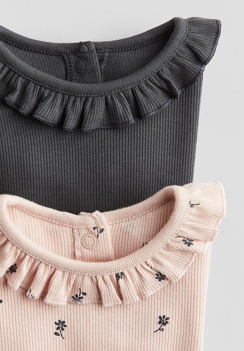 H&M - 2 Pack long-sleeved bodysuits - light pink/floral 