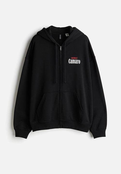 H&M - Oversized printed zip-through hoodie - black/general motors