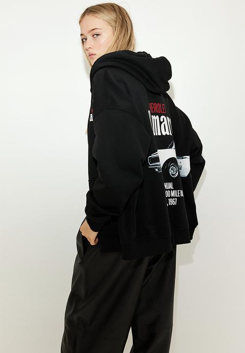 H&M - Oversized printed zip-through hoodie - black/general motors