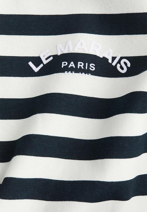 H&M - Text-motif sweatshirt - white navy blue striped