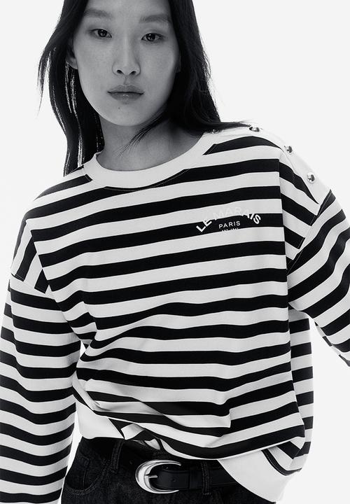 H&M - Text-motif sweatshirt - white navy blue striped