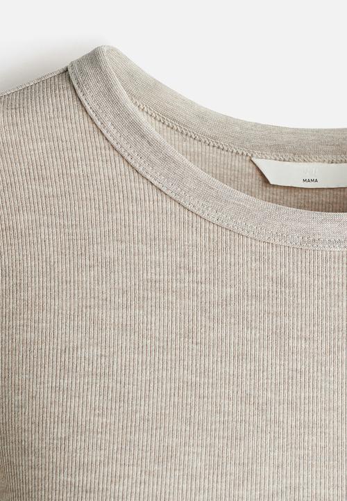 H&M - Mama ribbed jersey top - light beige marl