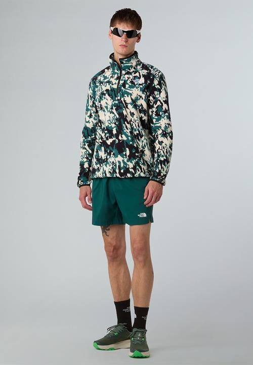 The North Face - 100 Glacier Printed 1/4 Zip - DEEP NORI TRAIL GRID PRINT