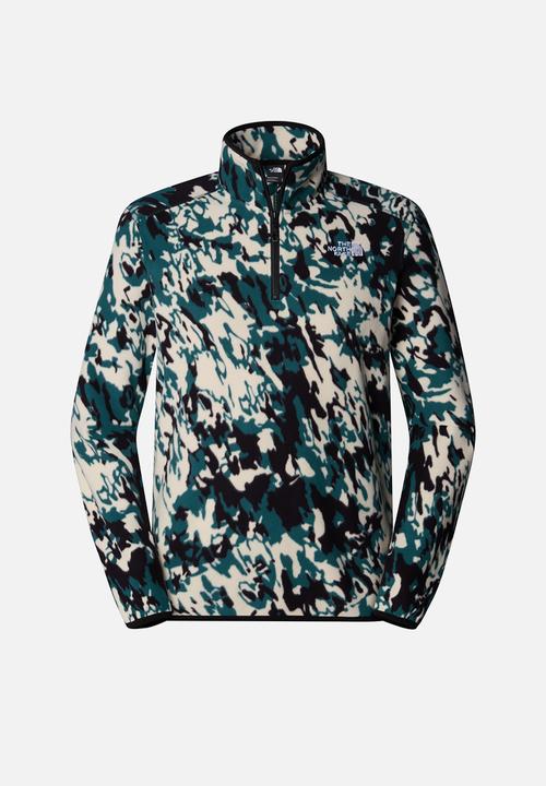 The North Face - 100 Glacier Printed 1/4 Zip - DEEP NORI TRAIL GRID PRINT
