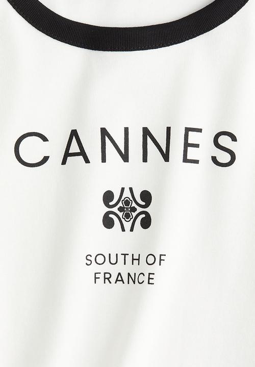 H&M - Ribbed T-shirt - cream cannes