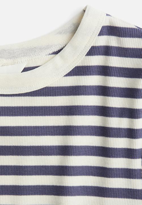 H&M - Mama ribbed jersey top - white/dusty blue striped