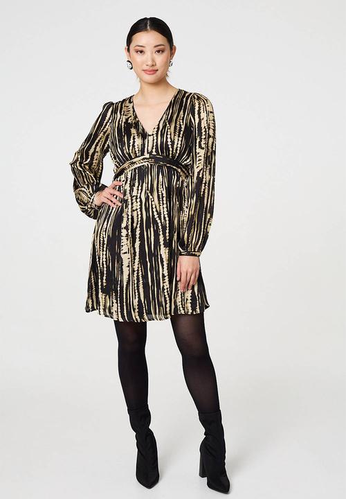 Stella Morgan - Abstract Printed Long Sleeve Empire Mini Dress - Multi Black