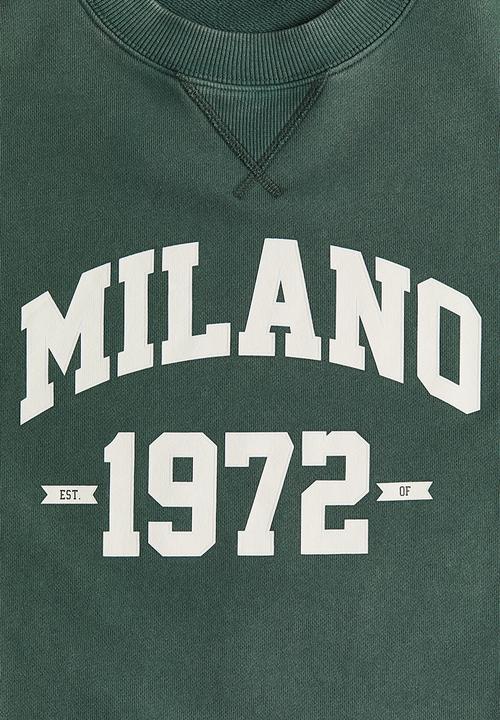 H&M - Text-motif sweatshirt - dark green/milano 