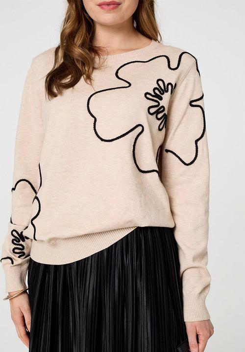 Stella Morgan - Floral Embroidered Jersey - Beige