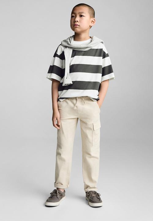 MANGO - T-shirt soder - charcoal & white