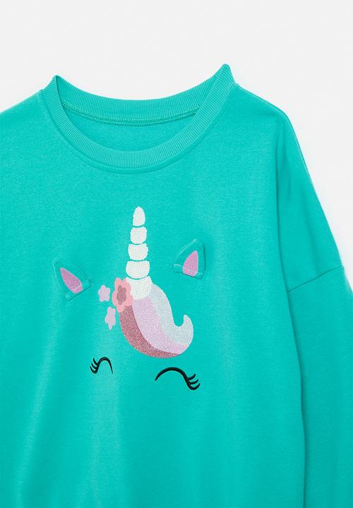Pop Candy - Unicorn applique sweat top - turquoise
