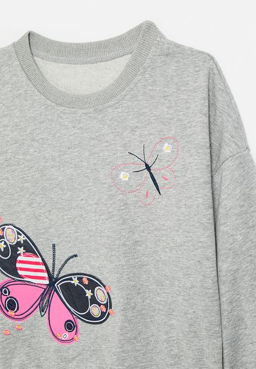 Pop Candy - Butterfly applique sweat top-grey