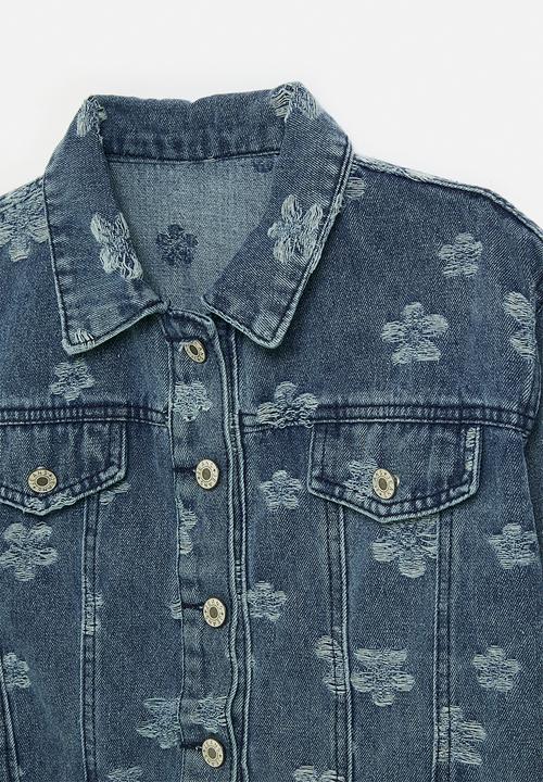 Pop Candy - Floral trucker jacket-blue