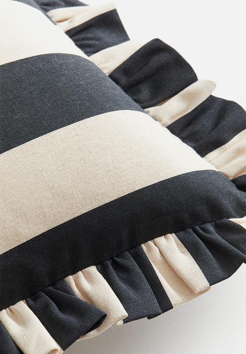 H&M - Frill-trimmed cushion cover -  black/striped