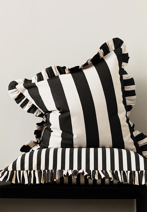 H&M - Frill-trimmed cushion cover -  black/striped