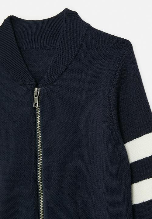 Pop Candy - Zip thru bomber jacket - navy & white