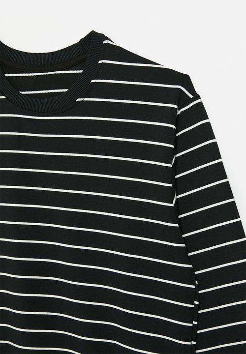 Pop Candy - Striped sweat top-black & white
