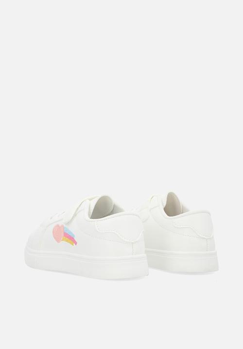 Pop Candy - Applique lace & adjustable strap fastener sneakers - white