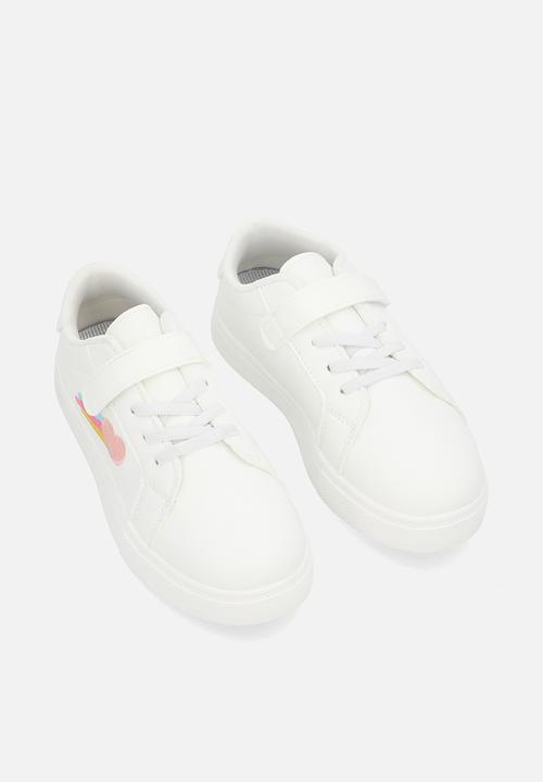 Pop Candy - Applique lace & adjustable strap fastener sneakers - white