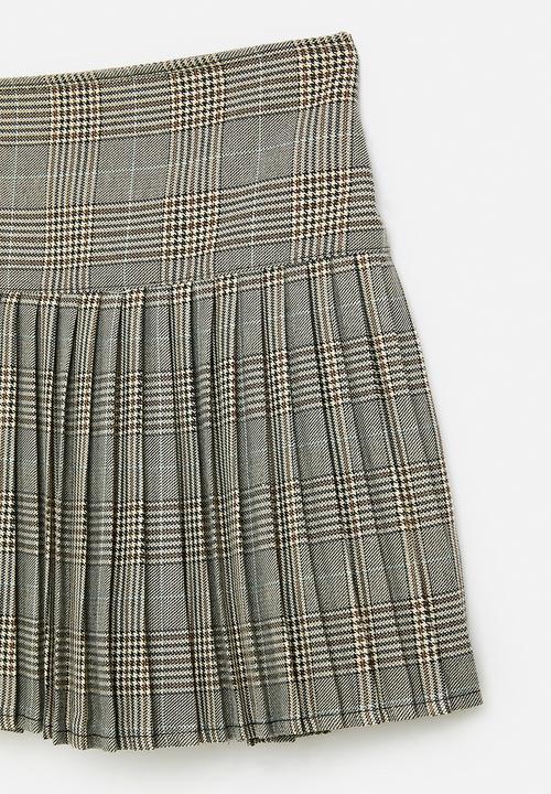 Pop Candy - Pleated plaid check skirt - multi neutral