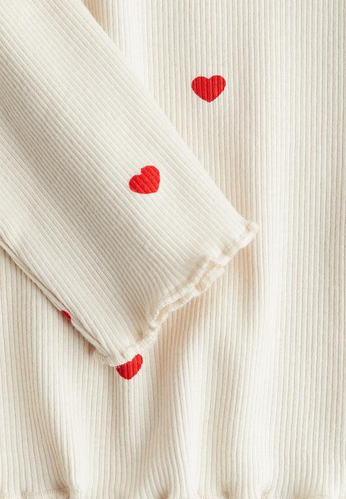 H&M - Long-sleeved jersey top - light beige/heart
