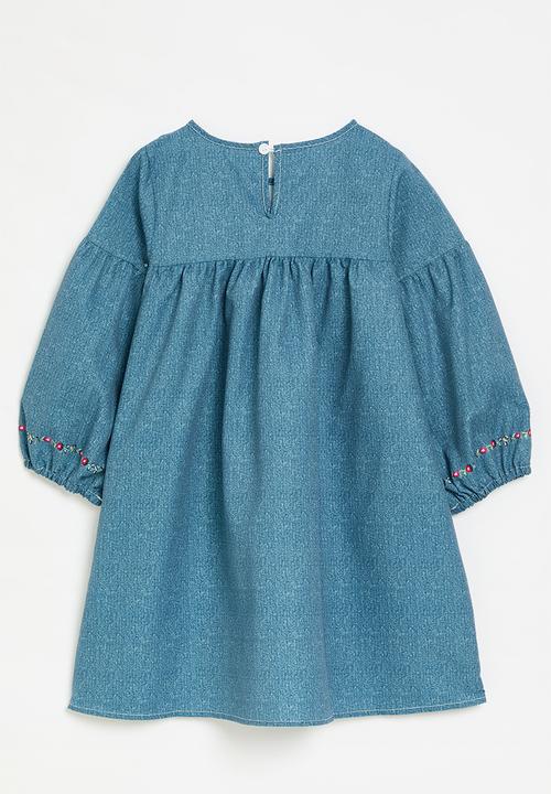 Pop Candy - Floral applique denim dress - blue