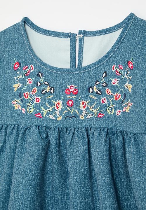 Pop Candy - Floral applique denim dress - blue