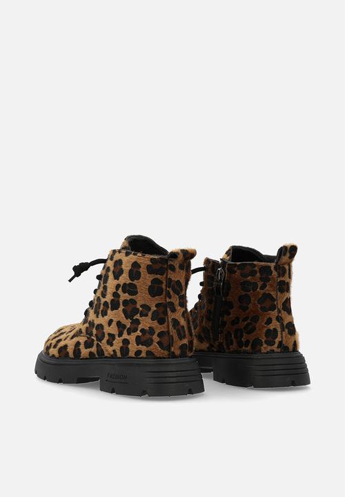 Pop Candy - Leopard print lace up boots - brown & black