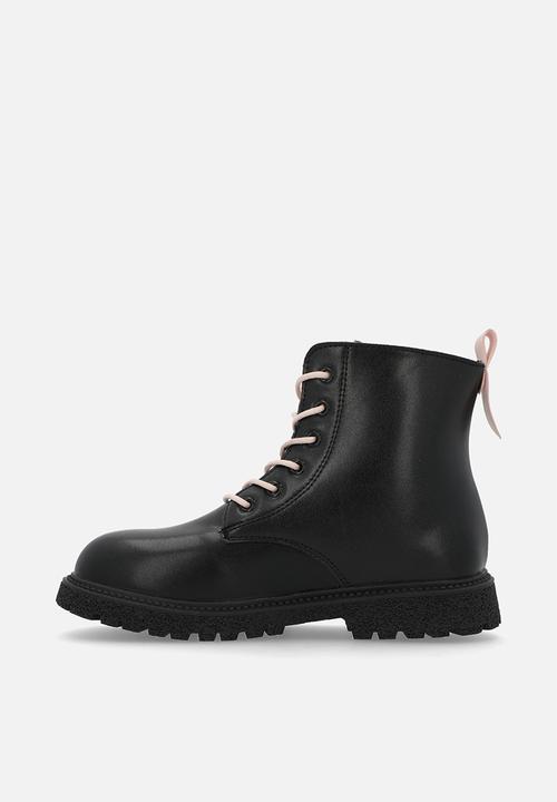 Pop Candy - Contrast lace up boots-black & pink