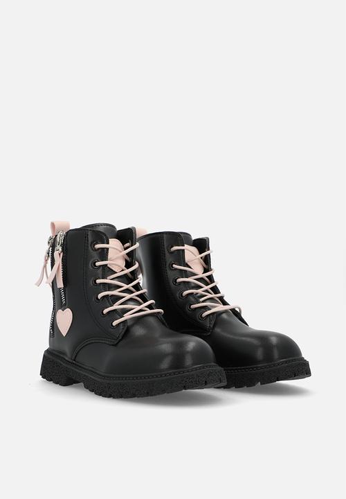 Pop Candy - Contrast lace up boots-black & pink