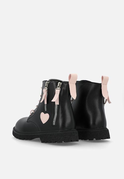 Pop Candy - Contrast lace up boots-black & pink