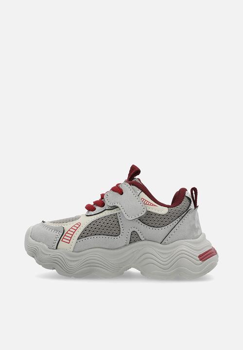Pop Candy - Lace up chunky sneakers-grey & burgundy