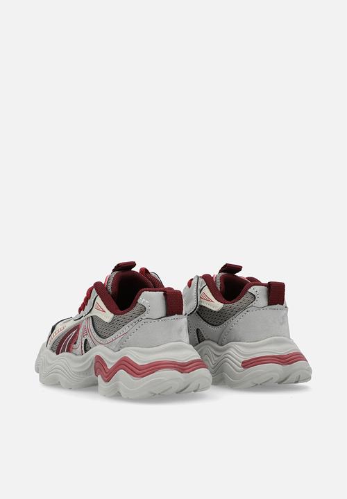 Pop Candy - Lace up chunky sneakers-grey & burgundy